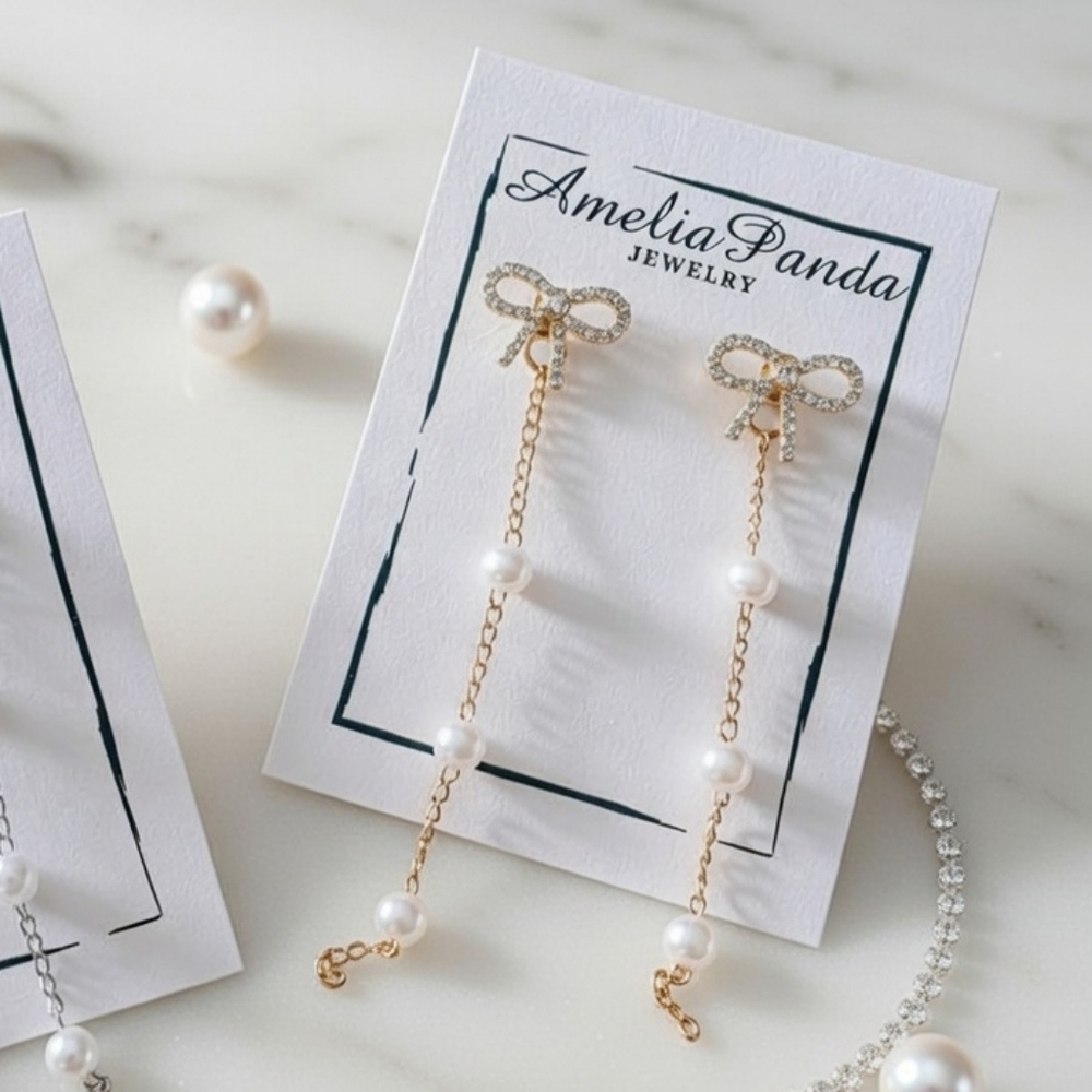 AmeliaPanda Gold Tone Pearl Bow Earrings